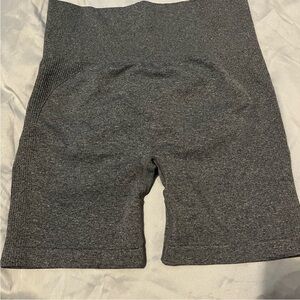 Gray Bike Shorts with Wide Waistband and Stretchy Fit